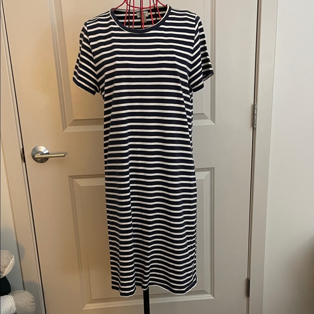 J. Crew Navy and White Striped Midi Dress